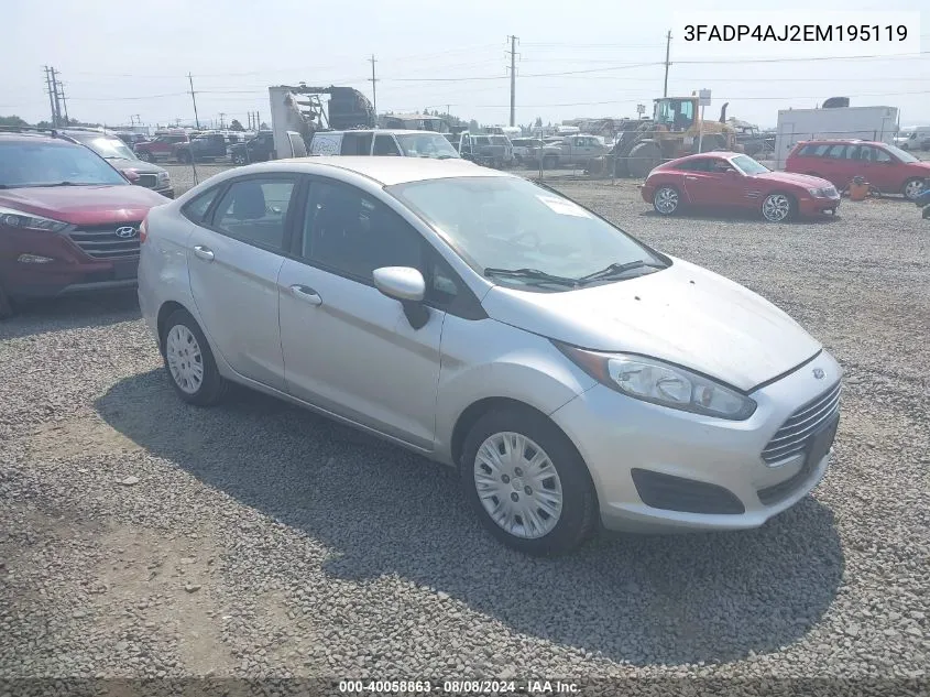 2014 Ford Fiesta S VIN: 3FADP4AJ2EM195119 Lot: 40058863