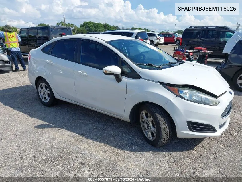 2014 Ford Fiesta Se VIN: 3FADP4BJ6EM118025 Lot: 40357871