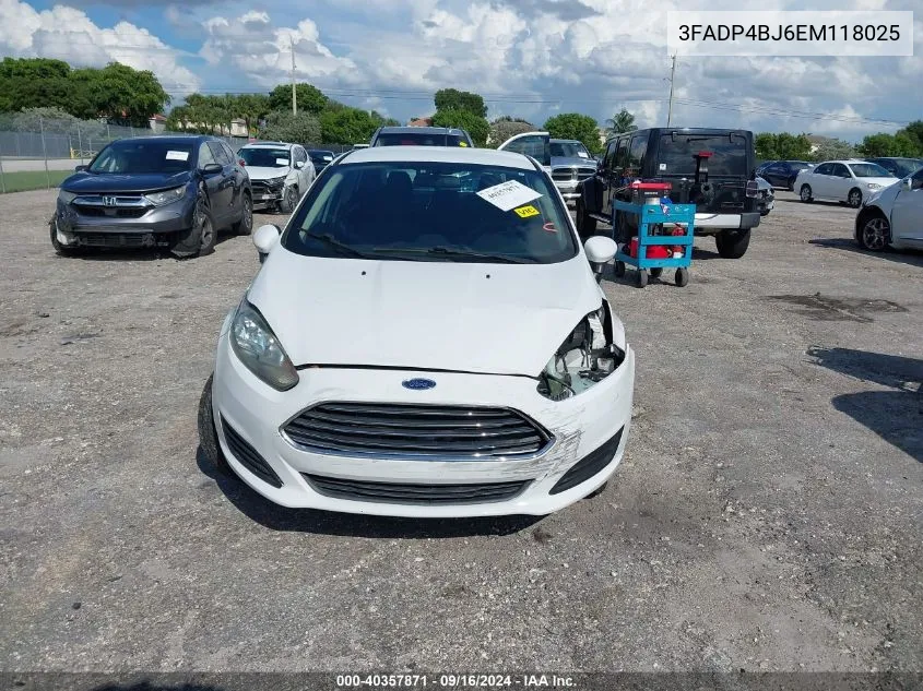 2014 Ford Fiesta Se VIN: 3FADP4BJ6EM118025 Lot: 40357871