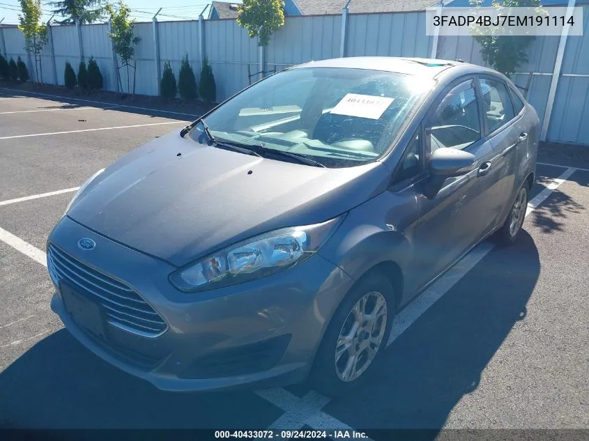 2014 Ford Fiesta Se VIN: 3FADP4BJ7EM191114 Lot: 40433072