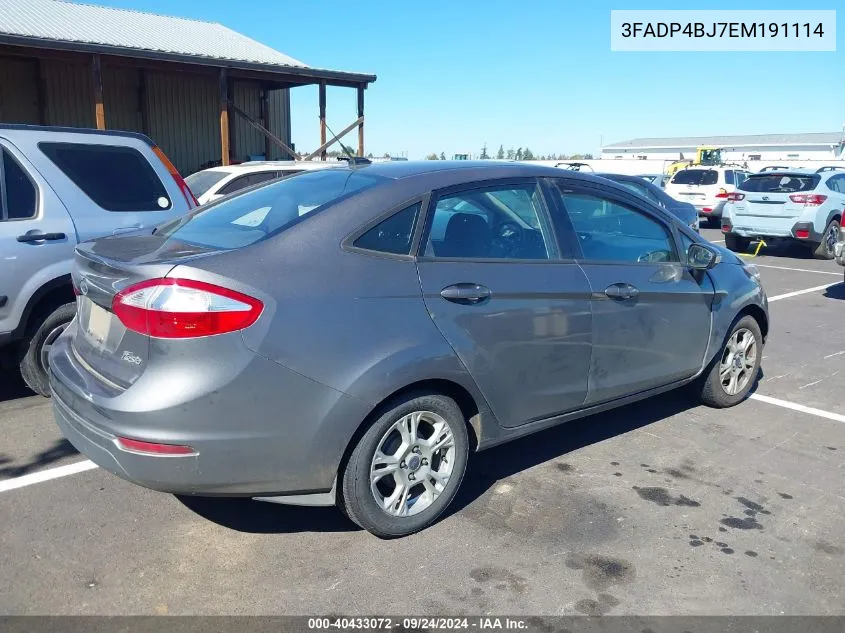 2014 Ford Fiesta Se VIN: 3FADP4BJ7EM191114 Lot: 40433072