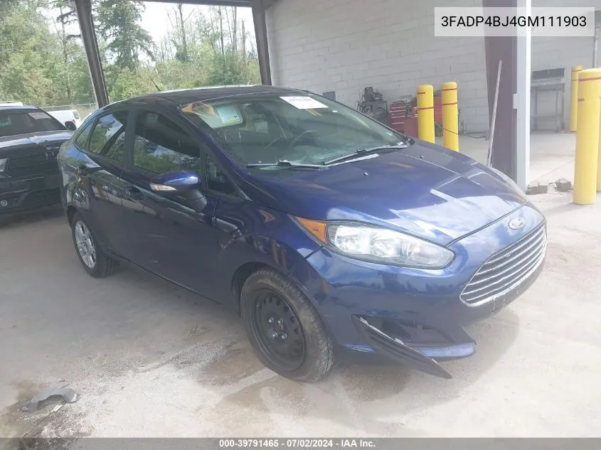 2016 Ford Fiesta Se VIN: 3FADP4BJ4GM111903 Lot: 39791465