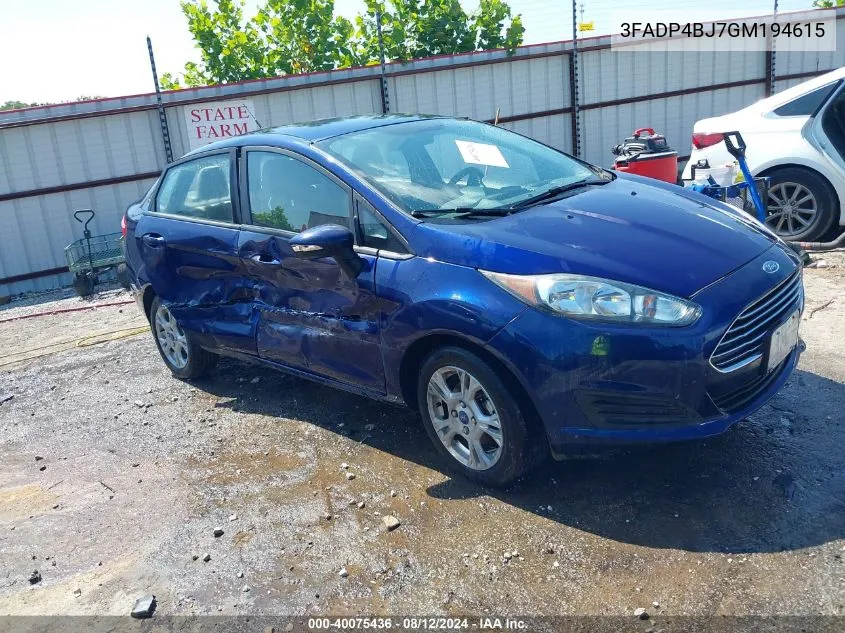 2016 Ford Fiesta Se VIN: 3FADP4BJ7GM194615 Lot: 40075436