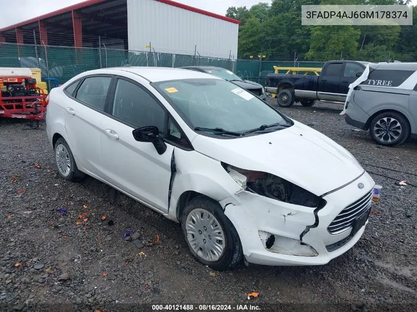 2016 Ford Fiesta S VIN: 3FADP4AJ6GM178374 Lot: 40121488