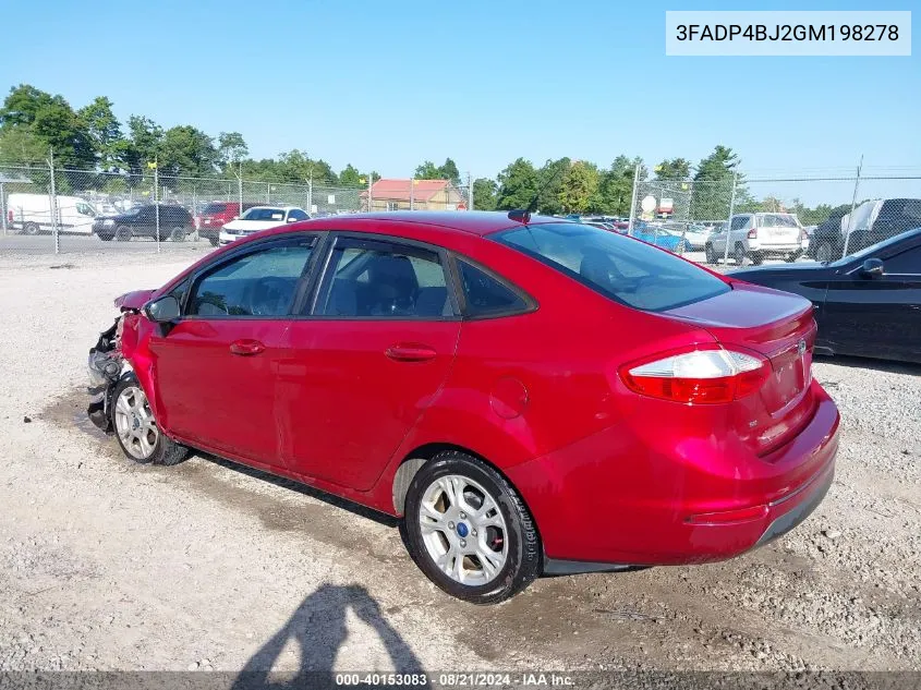 2016 Ford Fiesta Se VIN: 3FADP4BJ2GM198278 Lot: 40153083