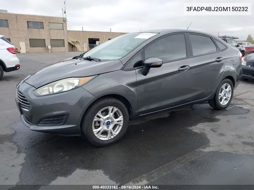 2016 Ford Fiesta Se VIN: 3FADP4BJ2GM150232 Lot: 40333162