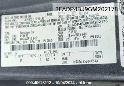 3FADP4BJ9GM202178 2016 Ford Fiesta