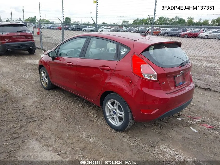 2017 Ford Fiesta Se VIN: 3FADP4EJ4HM137351 Lot: 39829811