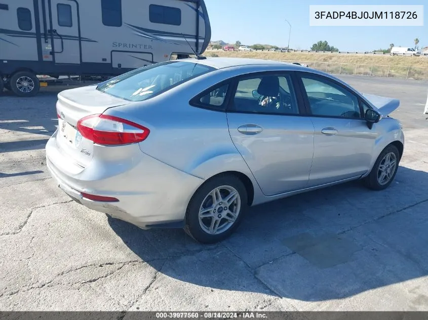 2018 Ford Fiesta Se VIN: 3FADP4BJ0JM118726 Lot: 39977560