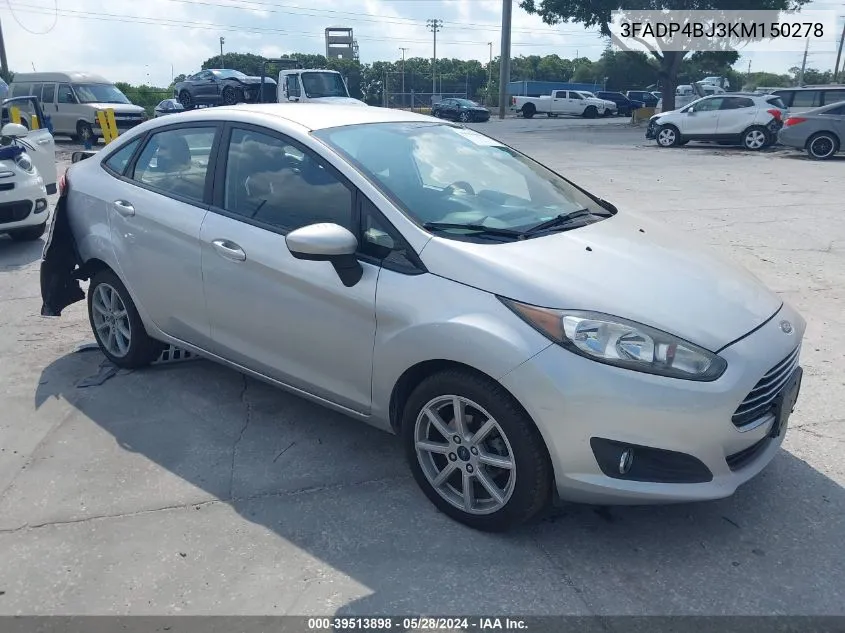 2019 Ford Fiesta Se VIN: 3FADP4BJ3KM150278 Lot: 39513898