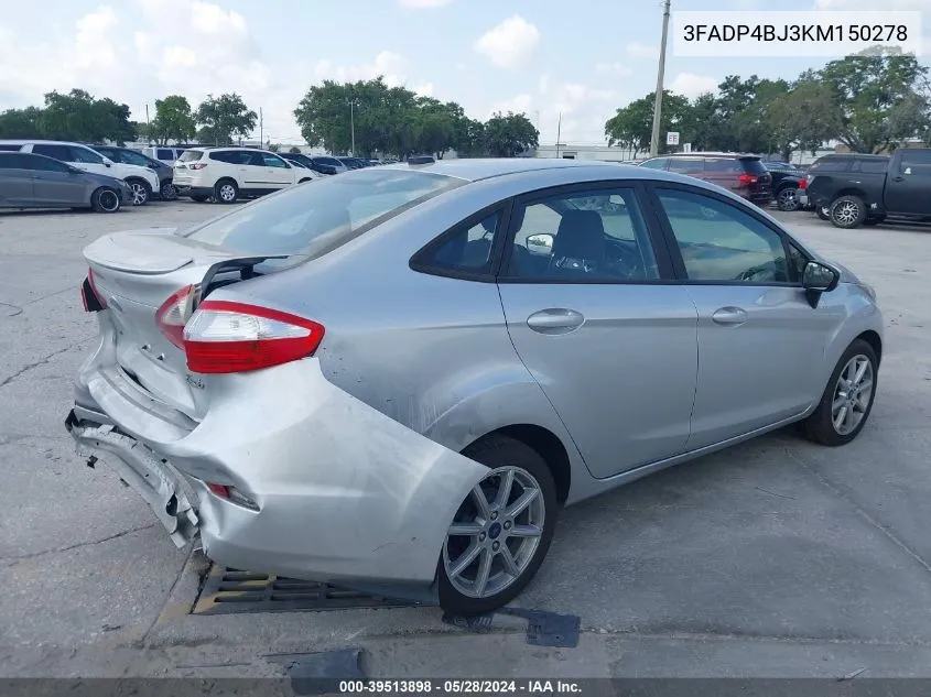 2019 Ford Fiesta Se VIN: 3FADP4BJ3KM150278 Lot: 39513898