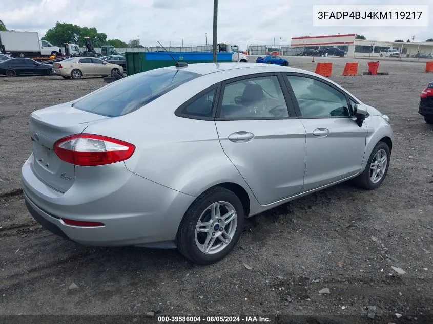 2019 Ford Fiesta Se VIN: 3FADP4BJ4KM119217 Lot: 39586004