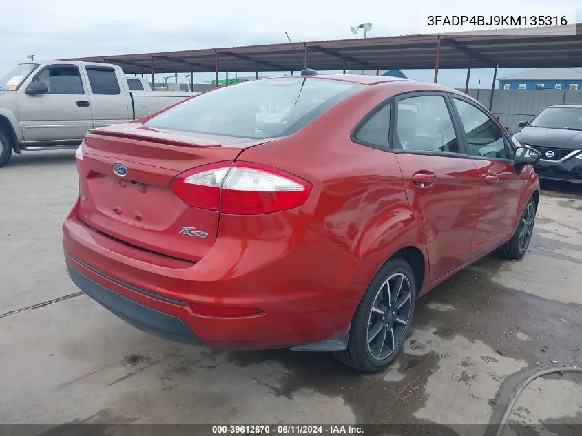 2019 Ford Fiesta Se VIN: 3FADP4BJ9KM135316 Lot: 39612670