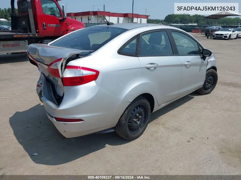 2019 Ford Fiesta S VIN: 3FADP4AJ5KM126243 Lot: 40109237