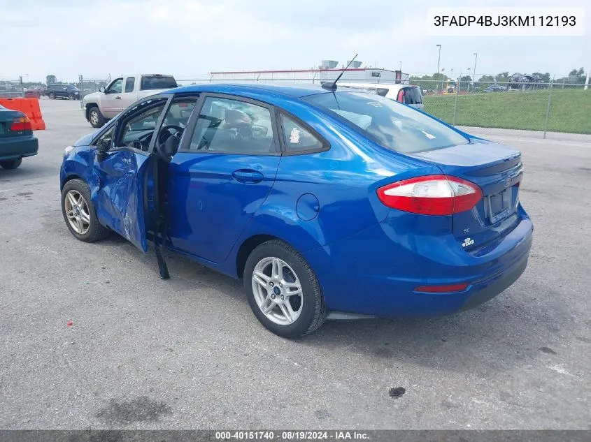 2019 Ford Fiesta Se VIN: 3FADP4BJ3KM112193 Lot: 40151740