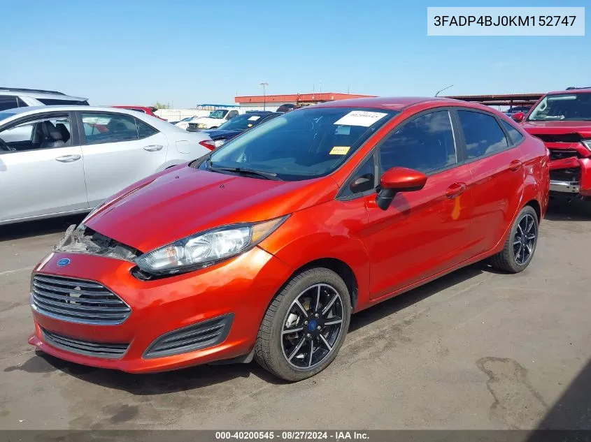 2019 Ford Fiesta Se VIN: 3FADP4BJ0KM152747 Lot: 40200545