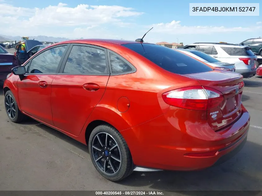 2019 Ford Fiesta Se VIN: 3FADP4BJ0KM152747 Lot: 40200545