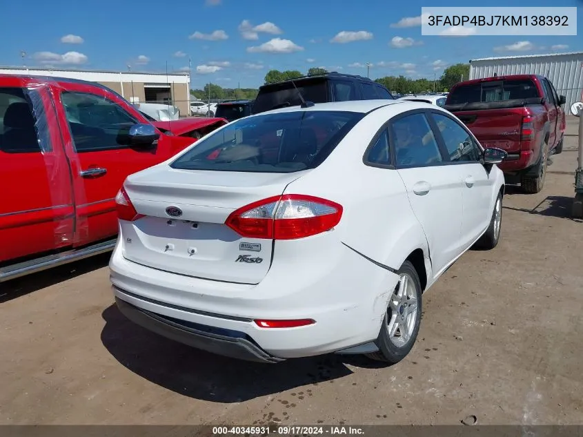 2019 Ford Fiesta Se VIN: 3FADP4BJ7KM138392 Lot: 40345931