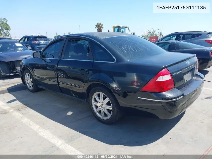 2005 Ford Five Hundred Limited VIN: 1FAFP25175G111135 Lot: 40246112