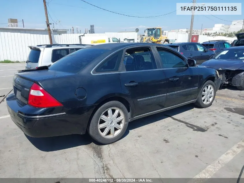 2005 Ford Five Hundred Limited VIN: 1FAFP25175G111135 Lot: 40246112