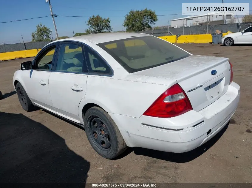 2006 Ford Five Hundred Sel VIN: 1FAFP24126G162707 Lot: 40267575