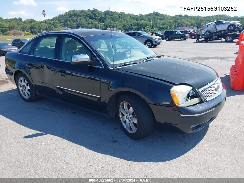 2006 Ford Five Hundred Limited VIN: 1FAFP25156G103262 Lot: 40275662