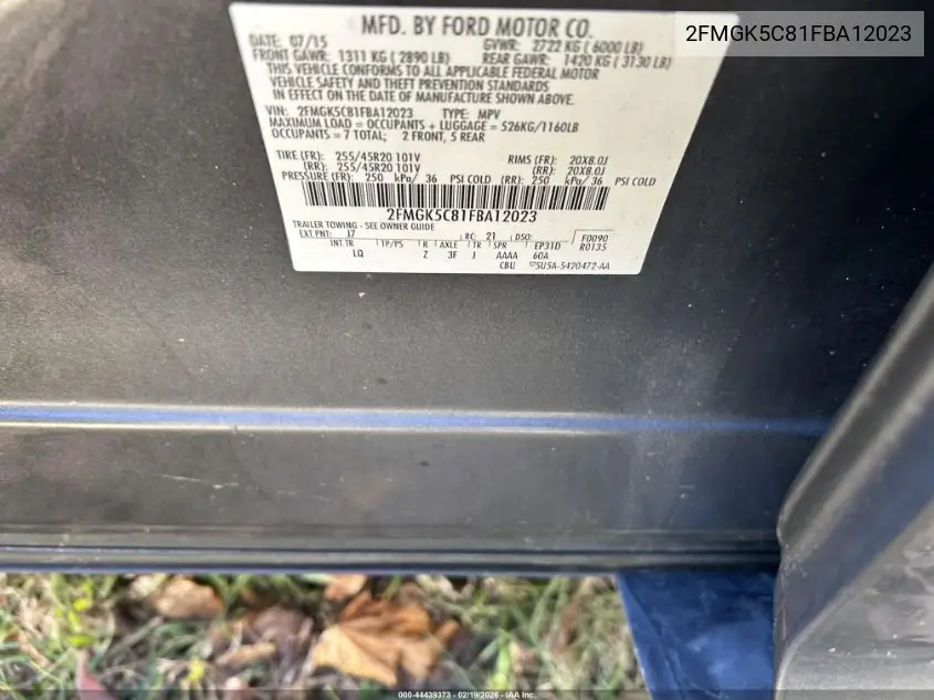 2FMGK5C81FBA12023 2015 Ford Flex Sel