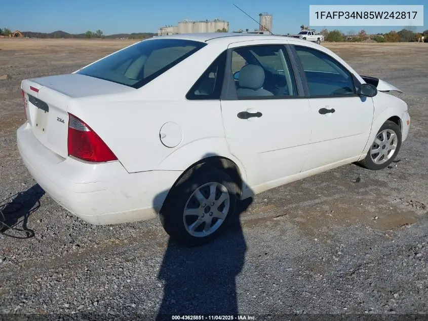 1FAFP34N85W242817 2005 Ford Focus Zx4