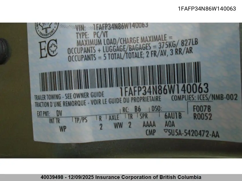 1FAFP34N86W140063 2006 Ford Focus