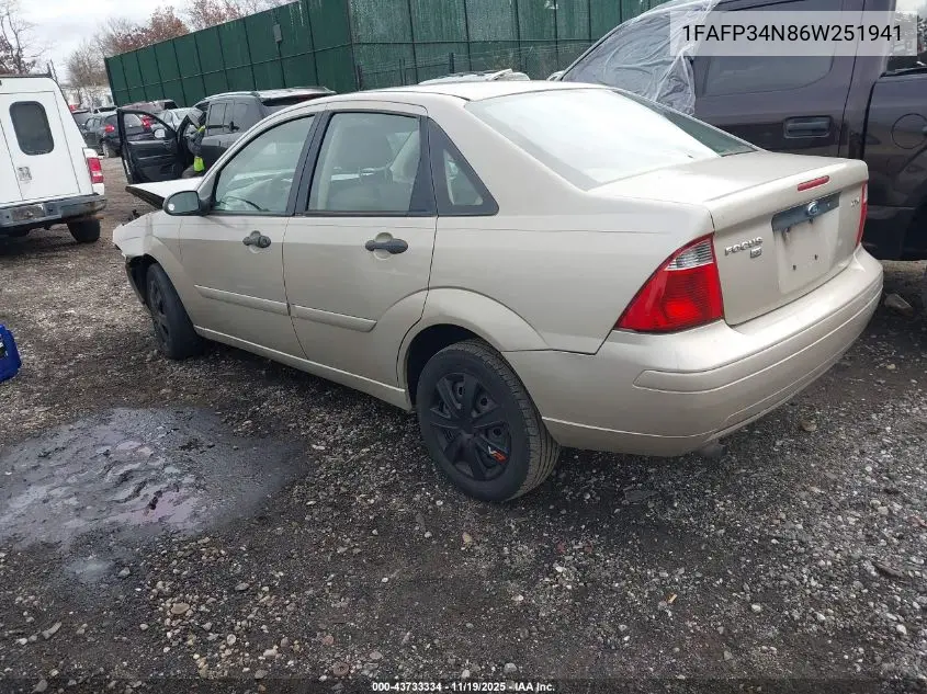 1FAFP34N86W251941 2006 Ford Focus Zx4
