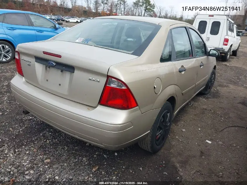 1FAFP34N86W251941 2006 Ford Focus Zx4