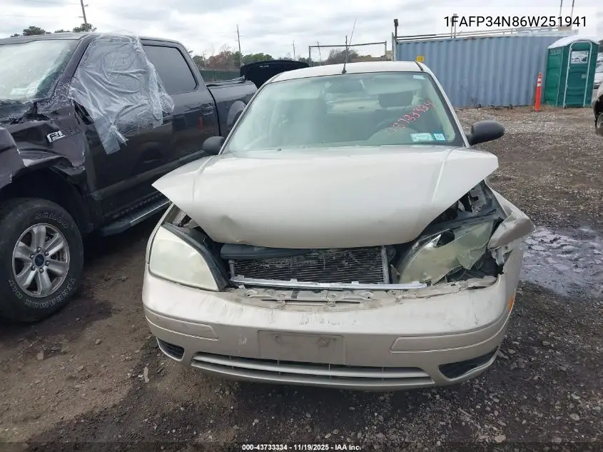 1FAFP34N86W251941 2006 Ford Focus Zx4