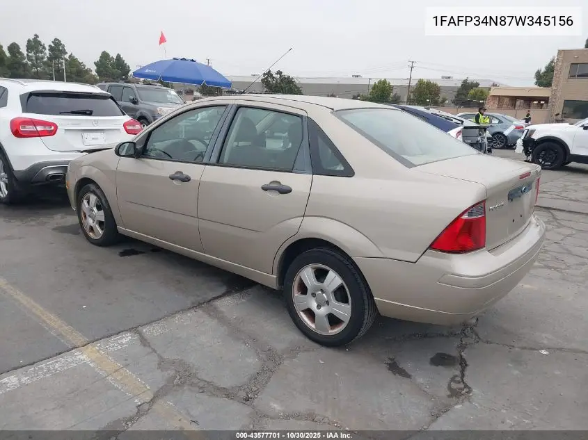 1FAFP34N87W345156 2007 Ford Focus S/Se/Ses