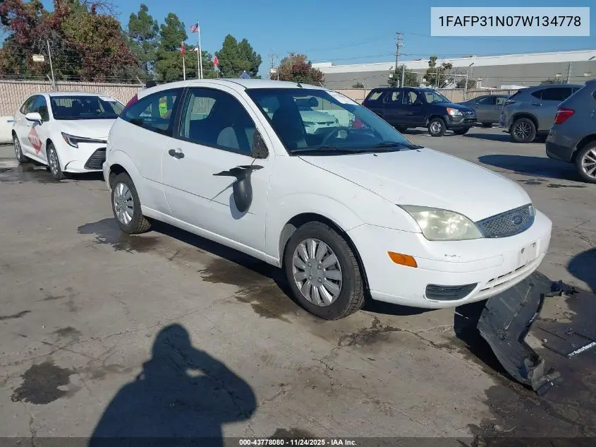 1FAFP31N07W134778 2007 Ford Focus S/Se/Ses