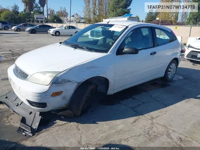1FAFP31N07W134778 2007 Ford Focus S/Se/Ses
