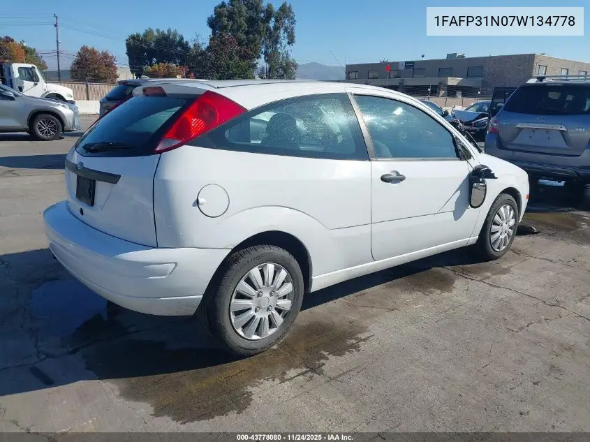 1FAFP31N07W134778 2007 Ford Focus S/Se/Ses