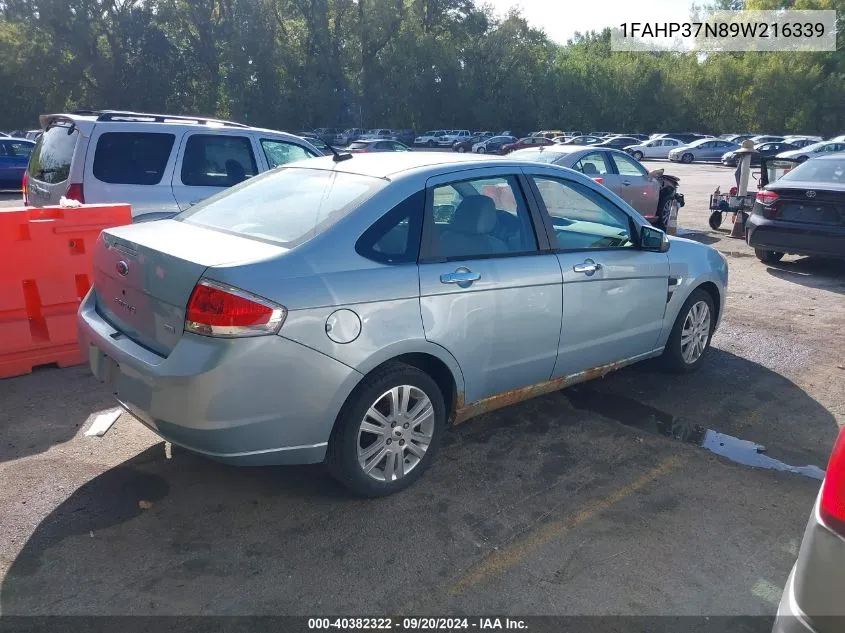 2009 Ford Focus Sel VIN: 1FAHP37N89W216339 Lot: 40382322