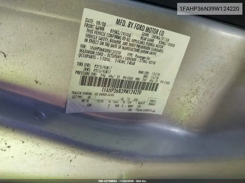 1FAHP36N39W124220 2009 Ford Focus Ses