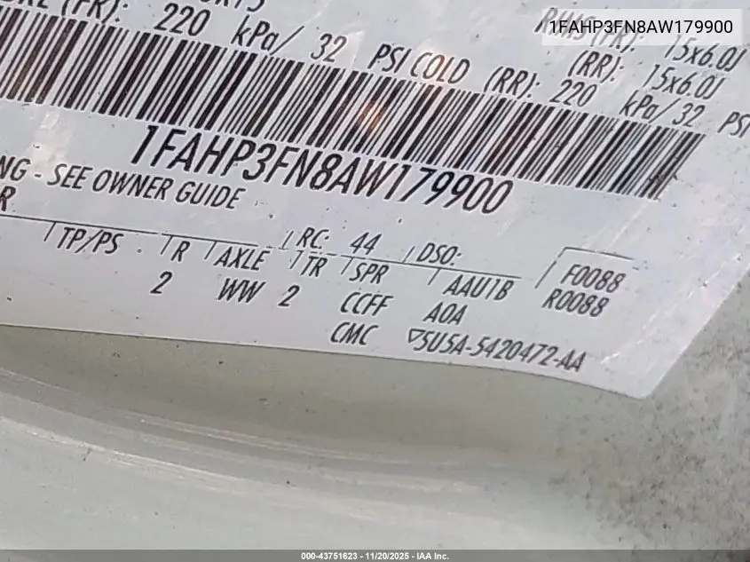 1FAHP3FN8AW179900 2010 Ford Focus Se