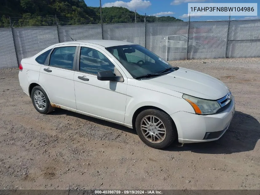 2011 Ford Focus Se VIN: 1FAHP3FN8BW104986 Lot: 40398759