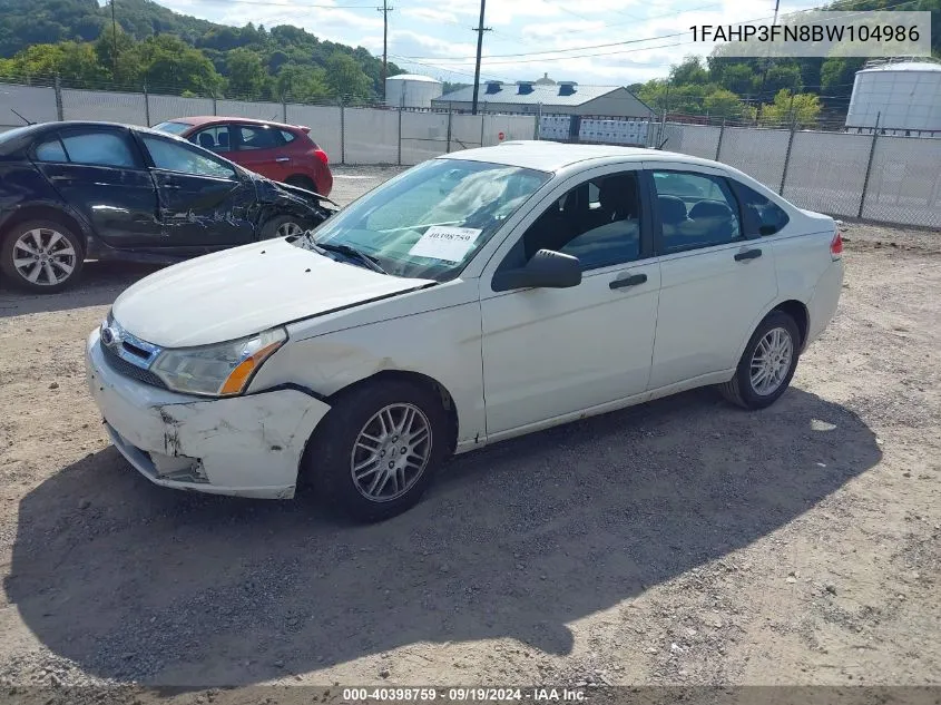 2011 Ford Focus Se VIN: 1FAHP3FN8BW104986 Lot: 40398759