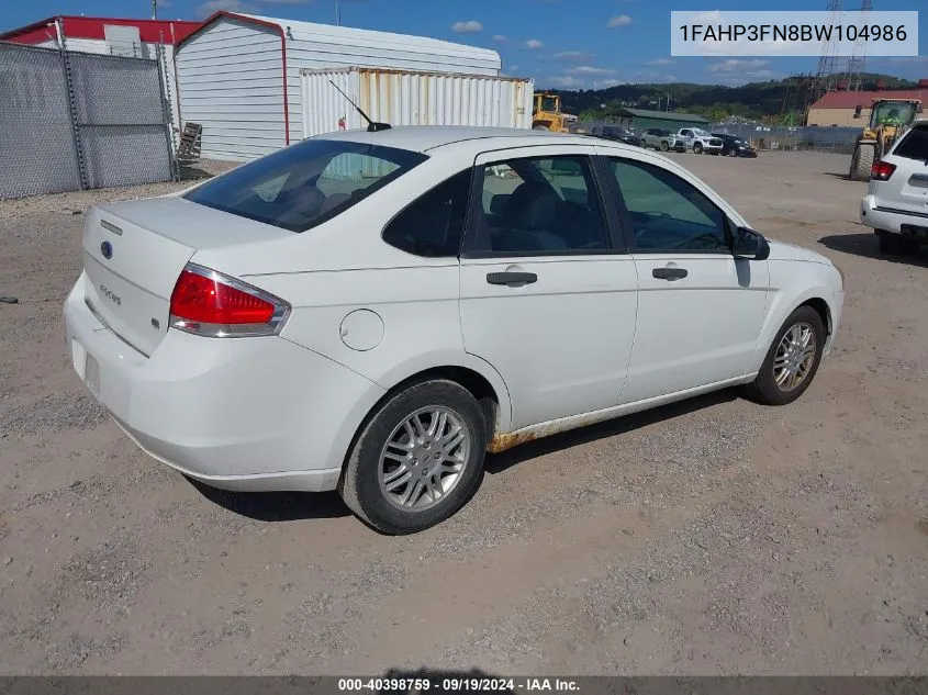 2011 Ford Focus Se VIN: 1FAHP3FN8BW104986 Lot: 40398759