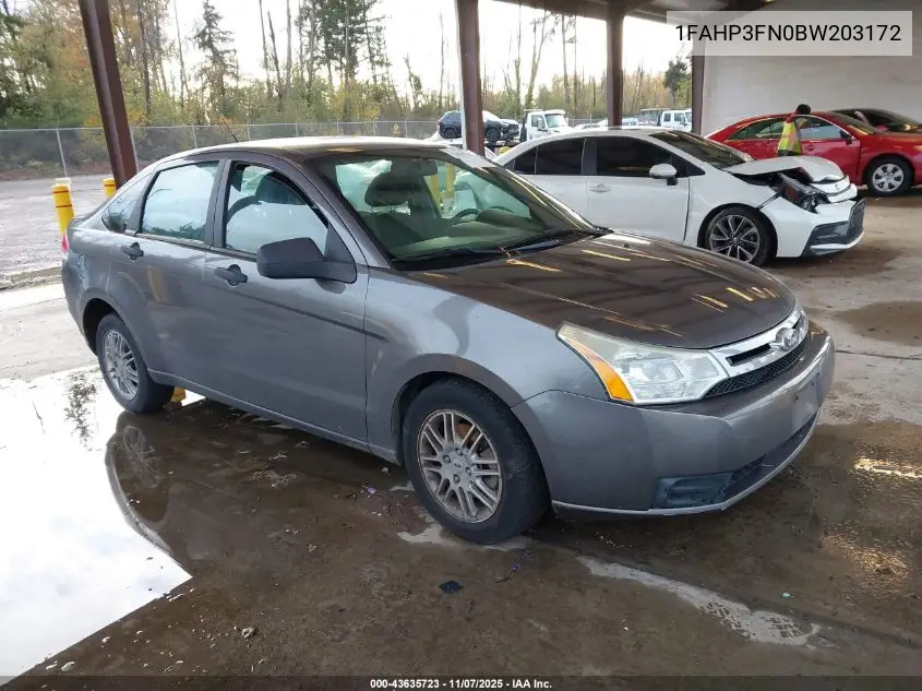 1FAHP3FN0BW203172 2011 Ford Focus Se