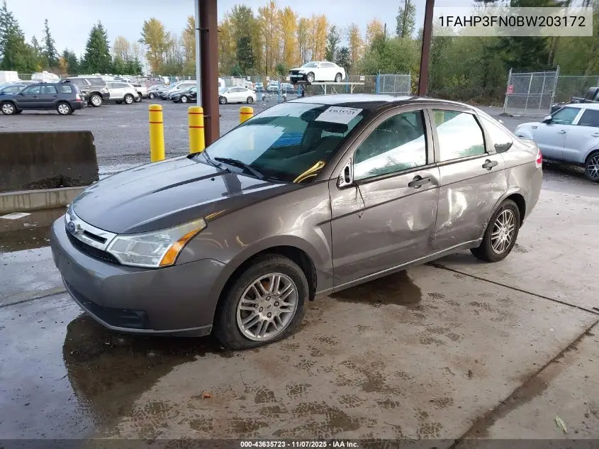 1FAHP3FN0BW203172 2011 Ford Focus Se