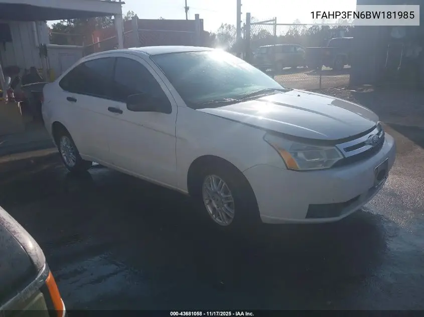 1FAHP3FN6BW181985 2011 Ford Focus Se