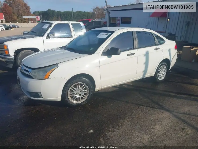 1FAHP3FN6BW181985 2011 Ford Focus Se