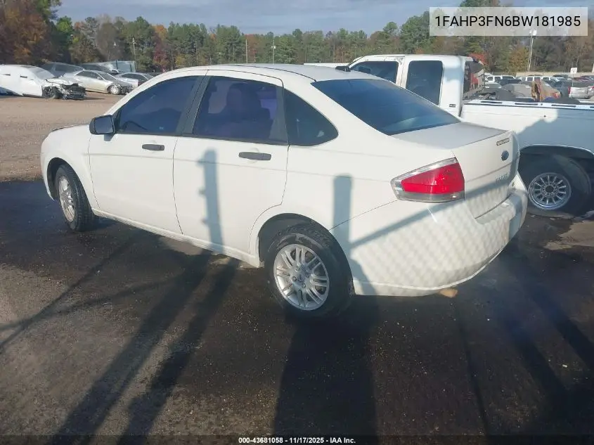 1FAHP3FN6BW181985 2011 Ford Focus Se
