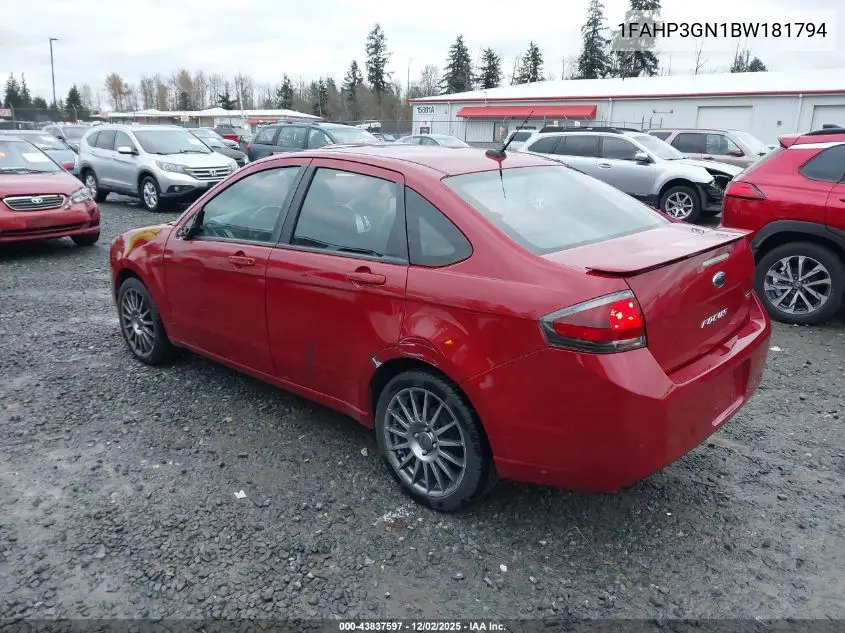 1FAHP3GN1BW181794 2011 Ford Focus Ses