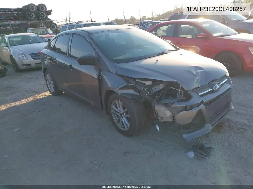 1FAHP3E20CL408257 2012 Ford Focus S