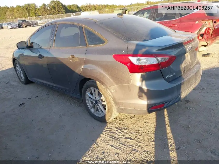 1FAHP3E20CL408257 2012 Ford Focus S
